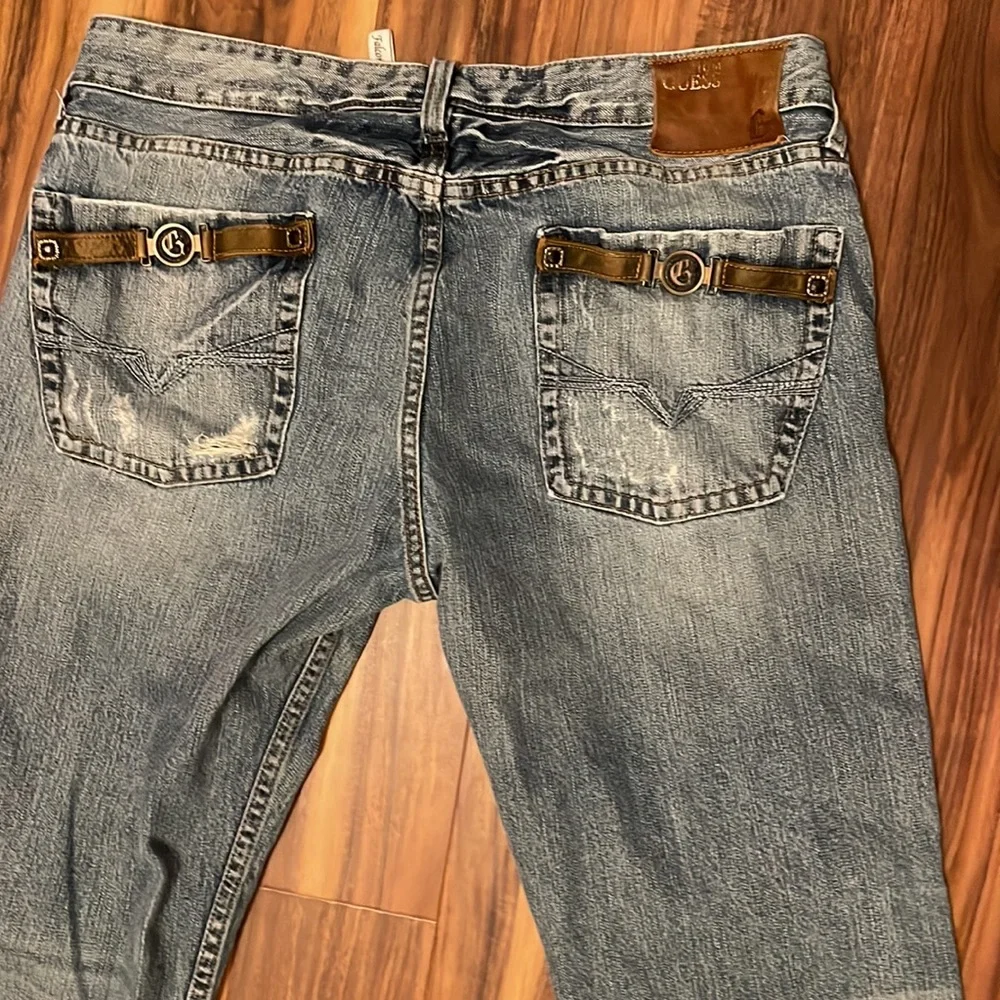 GUESS Premium Falcon Boot Cut 36 Denim Blue Jeans Pockets Buttons belt loops - Picture 7 of 8